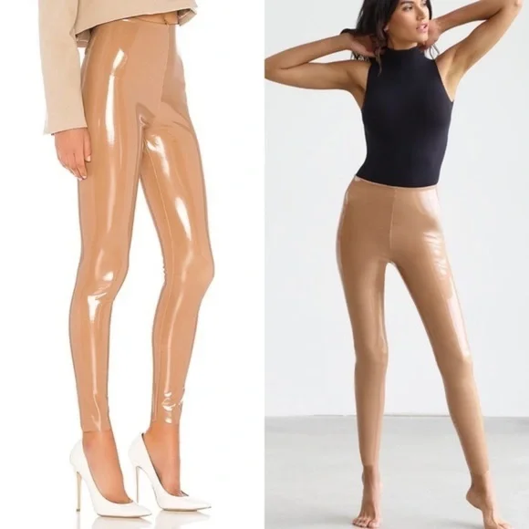 COMMANDO Beige Classic Patent Faux-Leather Firming Pants Leggings size L - Picture 7 of 7